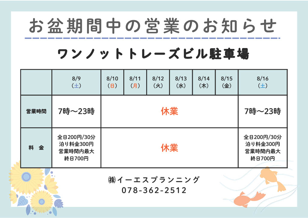 【磯辺通中央区神戸市 時間貸し駐車場 】ワンノットトレーズビル駐車場